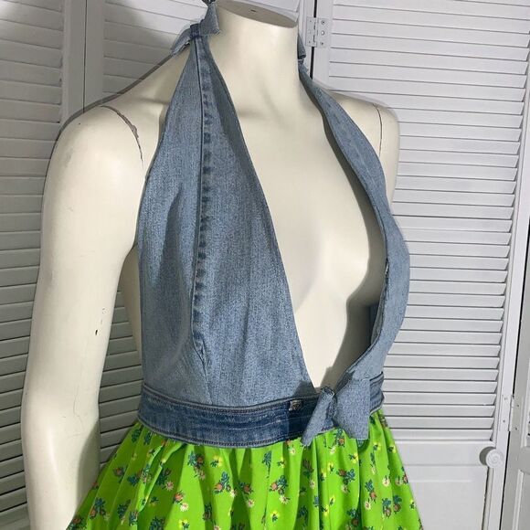 NWT Vintageinc Handmade Denim Halter Top Full Circle Dress Free Size - Picture 8 of 16